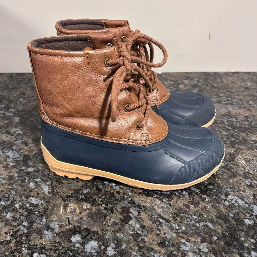 Sperry Port Duck Boot Kids' Rain Boots Sz 2 Navy Brown EUC
